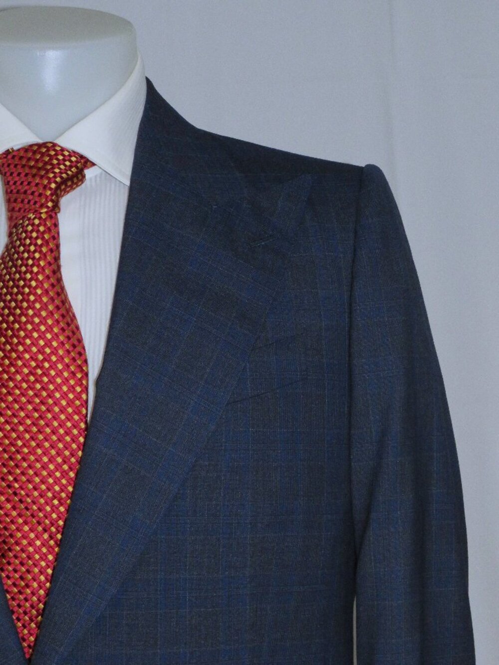 Edward Sexton Bespoke Savile Row Blue Subtle Plaid One Button Sport Coat 40L